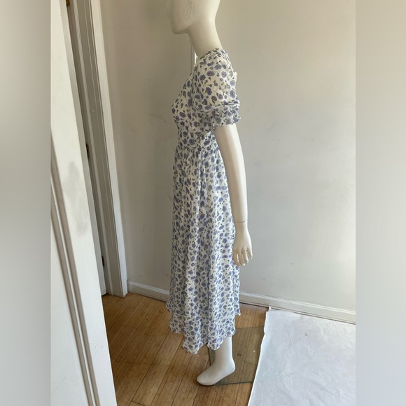 Since Then White Blue Floral Print Long Puff Sleeve A-line  Maxi Dress M V-neck - Picture 2 of 8
